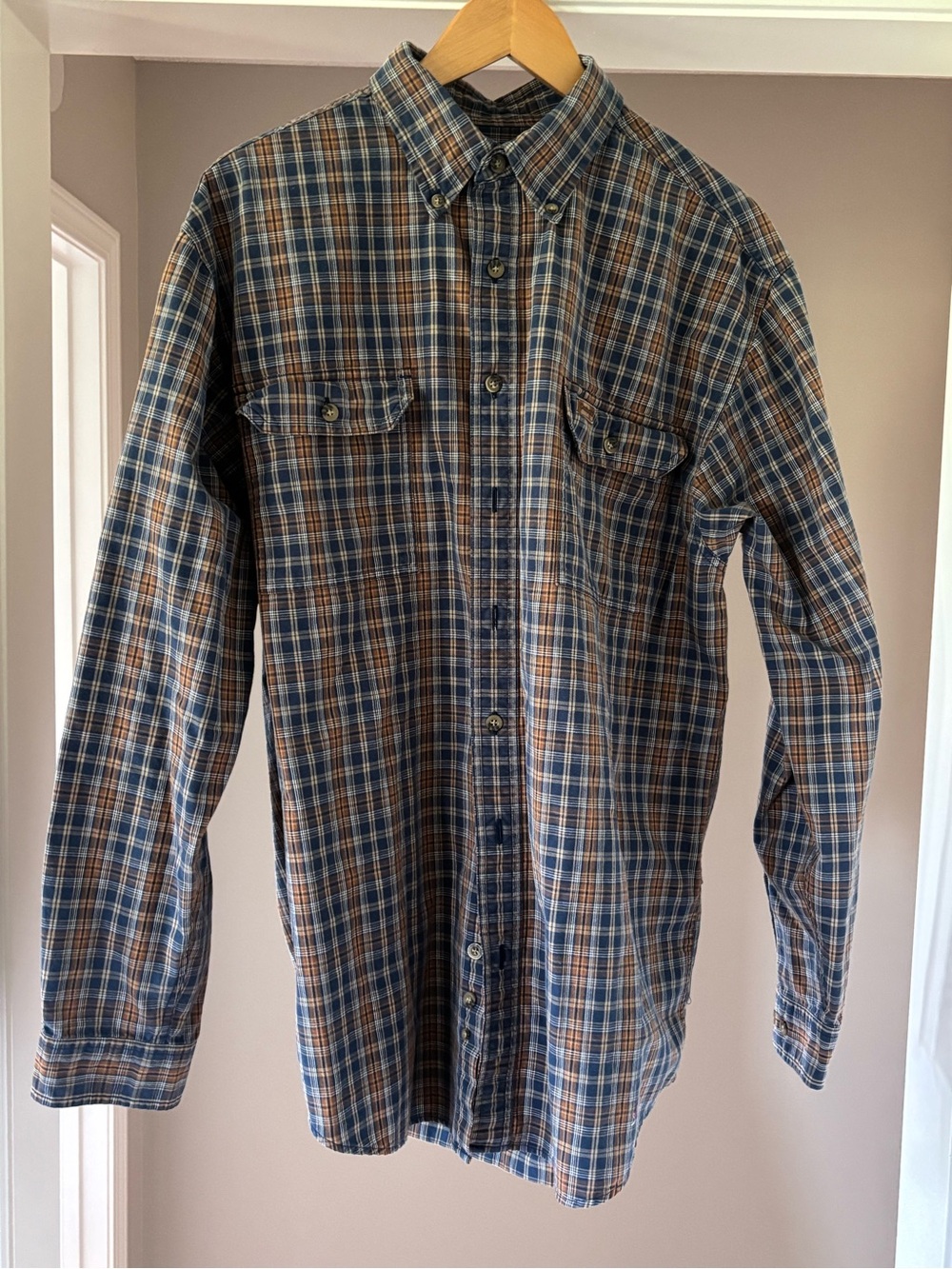 Carhartt Blue and Brown Plaid Button-Down Work Shirt
